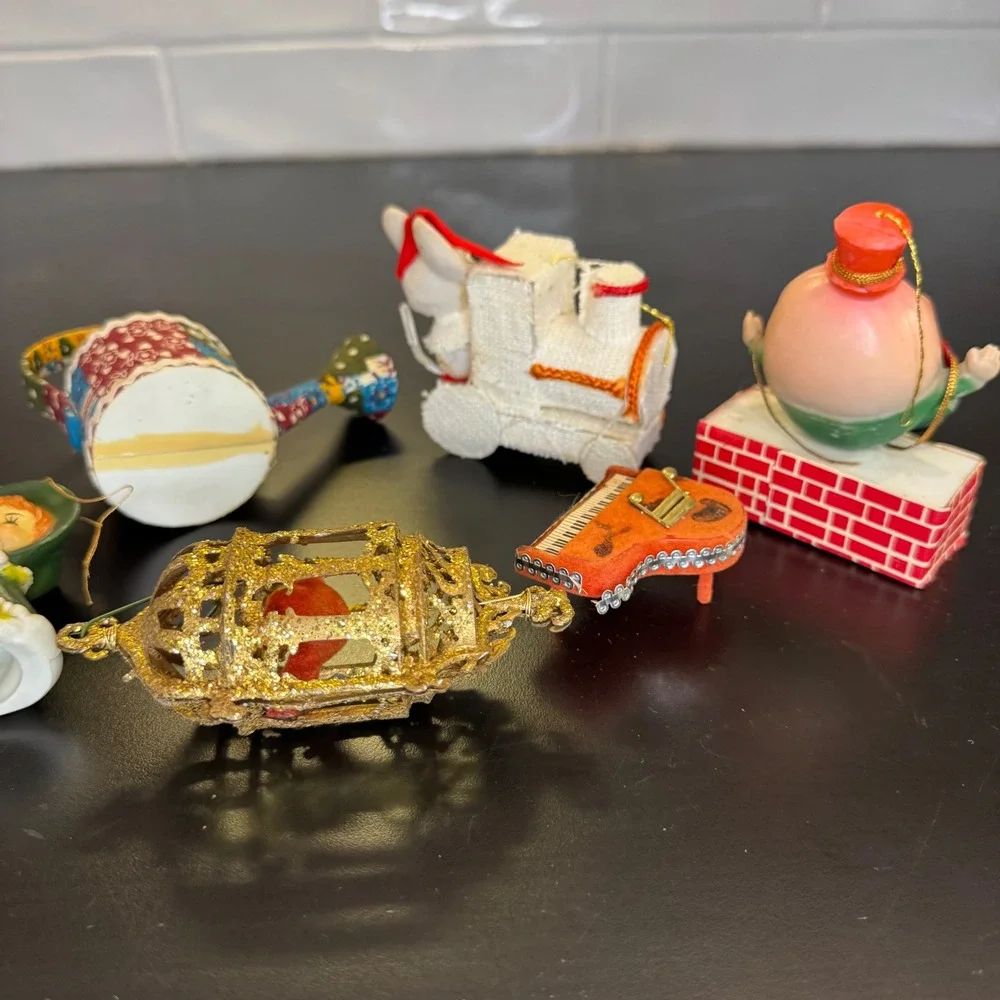 Vintage Christmas Ornament Lot Mixed 6pc Multicolor Humpty Dumpty Kitsch Retro